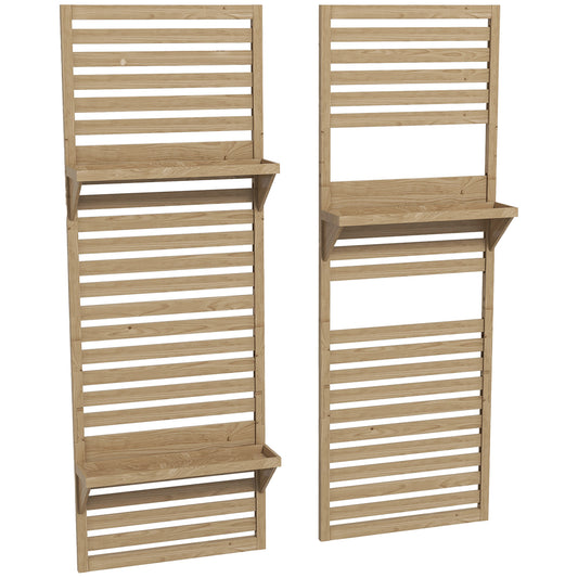 Photo of Outsunny Wall Mounted Plant Stands Set of 2, Fir Wood Flower Stand with Shelves and Slatted Trellis for Patio, Balcony, Porch in Porch colour on a white background