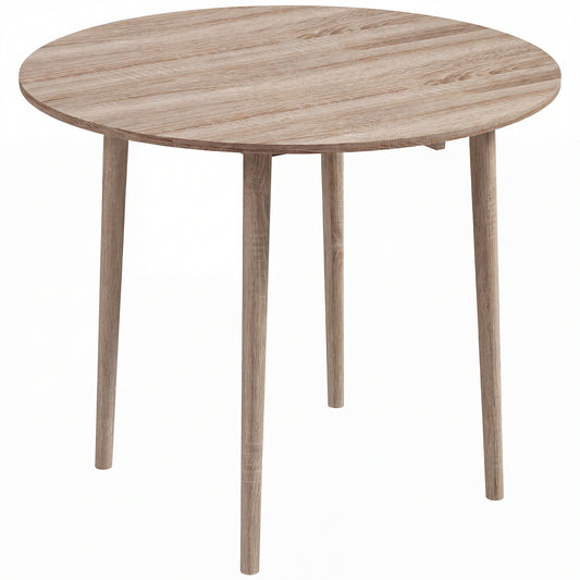 Photo of HOMCOM Folding Dining Table for 4, Round Drop Leaf Table, Modern Space Saving Small Kitchen Table with Wood Legs for Dining Room, Natural in Natural colour on a white background