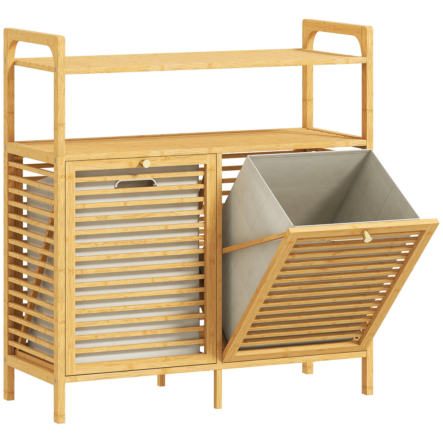 Photo of HOMCOM Double Tilt Out Bamboo Laundry Cabinet, Freestanding Bathroom Cabinet with 2 Removable Baskets, Natural in Natural colour on a white background