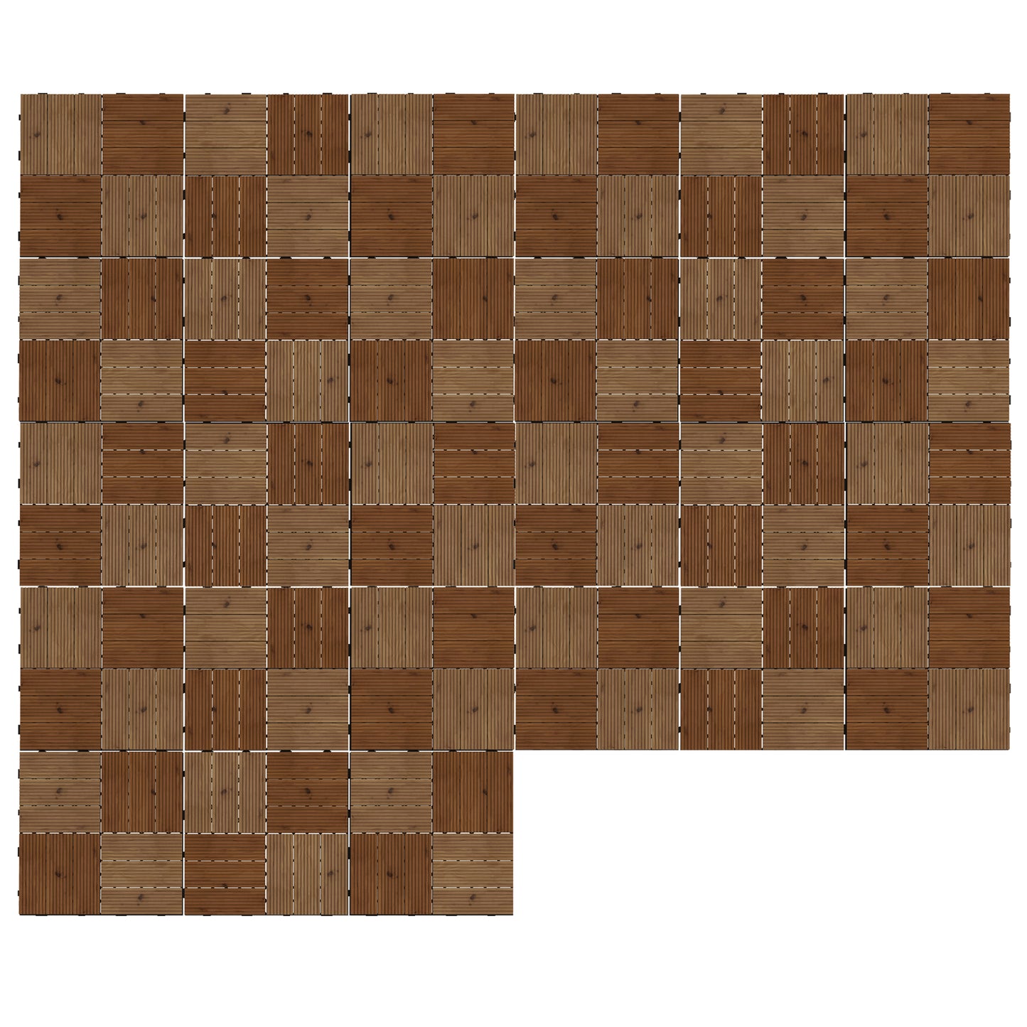 Photo of Outsunny 27 Pcs Wooden Interlocking Decking Tiles, 30 x 30 cm Anti-slip Outdoor Flooring Tiles, 0.81㎡ per Pack, All Weather Use for Patio, Balcony, Terrace, Hot Tub, Brown in Brown colour on a white background