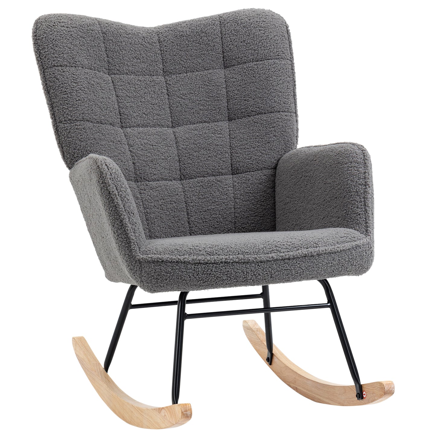 Photo of HOMCOM Berber Fleece Nursery Glider Rocker for Nursing, Wingback Rocking Chair for Living Room, Dark Grey in Grey colour on a white background