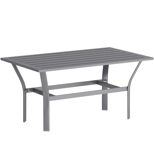Photo of Outsunny Metal Garden Coffee Table, Rectangular Outdoor Side Table with Slatted Tabletop, Foot Pads for Outside, Garden, Balcony, Porch, 91.5 x 55 x 45cm, Dark Grey in Grey colour on a white background