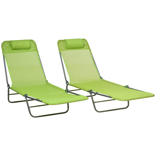 Photo of Outsunny Set of Two Steel Frame Sun Loungers, with Reclining Backs - Green in Green colour on a white background