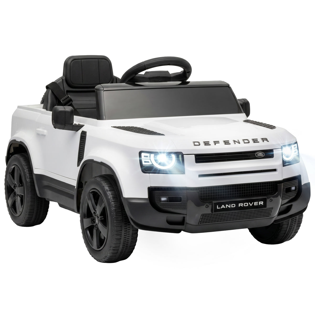Photo of AIYAPLAY Land Rover Licensed 12V Kids Ride on Car with Remote, Suspension, Slow Start, 3 Speeds, Lights, Music, Horn, White in White colour on a white background