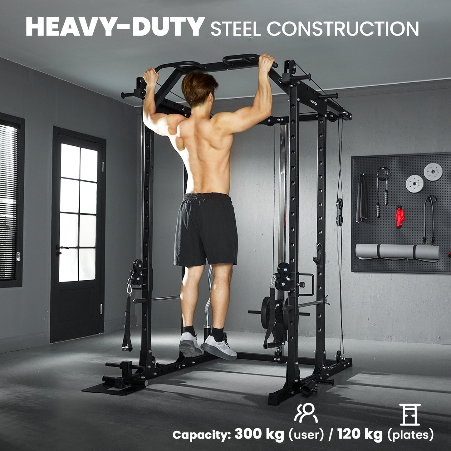 SPORTNOW Lat Pull-Down Home Gym Machine with Cable Crossover for Home Strength Training, Black
