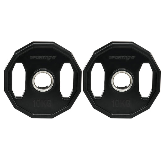 Photo of SPORTNOW Olympic Weight Plates Set, Metal and Rubber Bumper Plates Weights Discs with 2"/5cm Holes, for Home Gym Weight Lifting Strength Training, 2 x 10kg, Black in Black colour on a white background