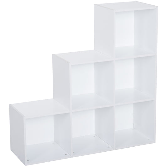 Photo of HOMCOM 3-tier Step 6 Cubes Storage Unit Particle Board Cabinet Bookcase Organiser Home Office Shelves - White in White colour on a white background