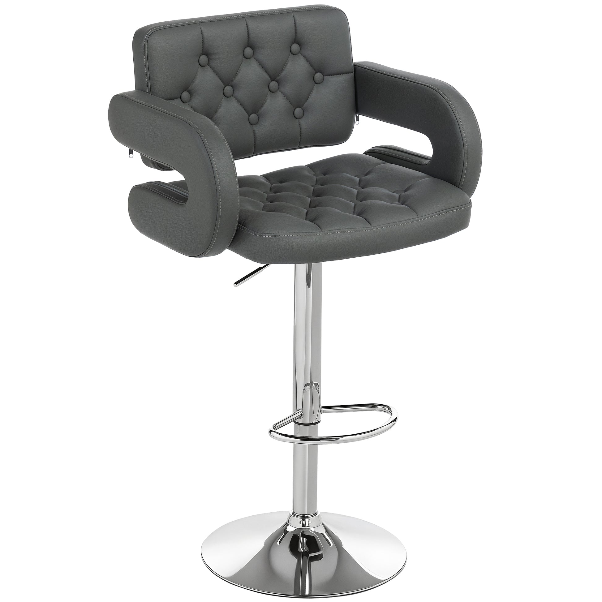 Photo of HOMCOM PU Leather Upholstered Swivel Bar Stool, Height Adjustable with Back, Armrest, Footrest, Grey in Grey colour on a white background
