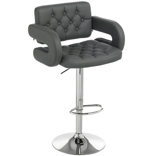 Photo of HOMCOM PU Leather Upholstered Swivel Bar Stool, Height Adjustable with Back, Armrest, Footrest, Grey in Grey colour on a white background