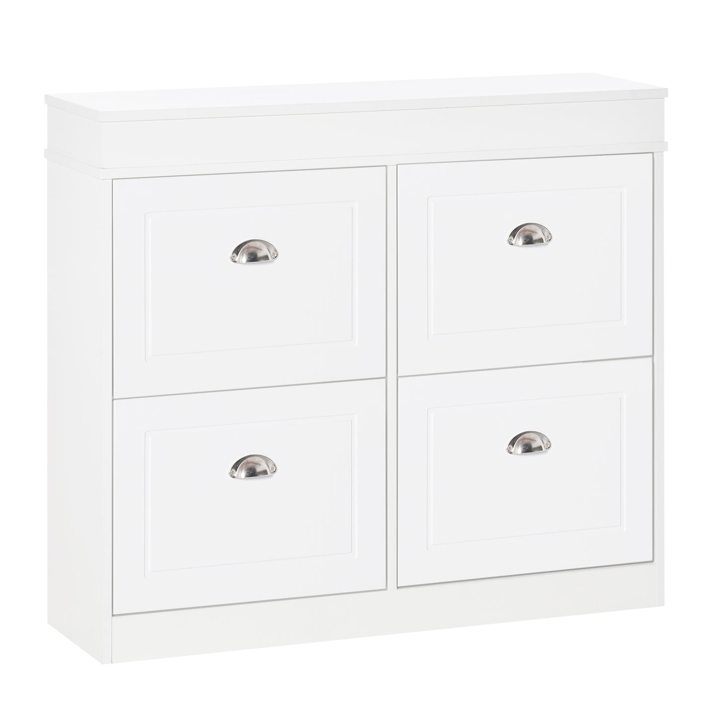 Photo of HOMCOM Shoe Cabinet with 4 Flip Drawers Wood Tipping Bucket Narrow Storage Cupboard with Adjustable Shelf Hall Organizer for Entrance Foyer White in White colour on a white background