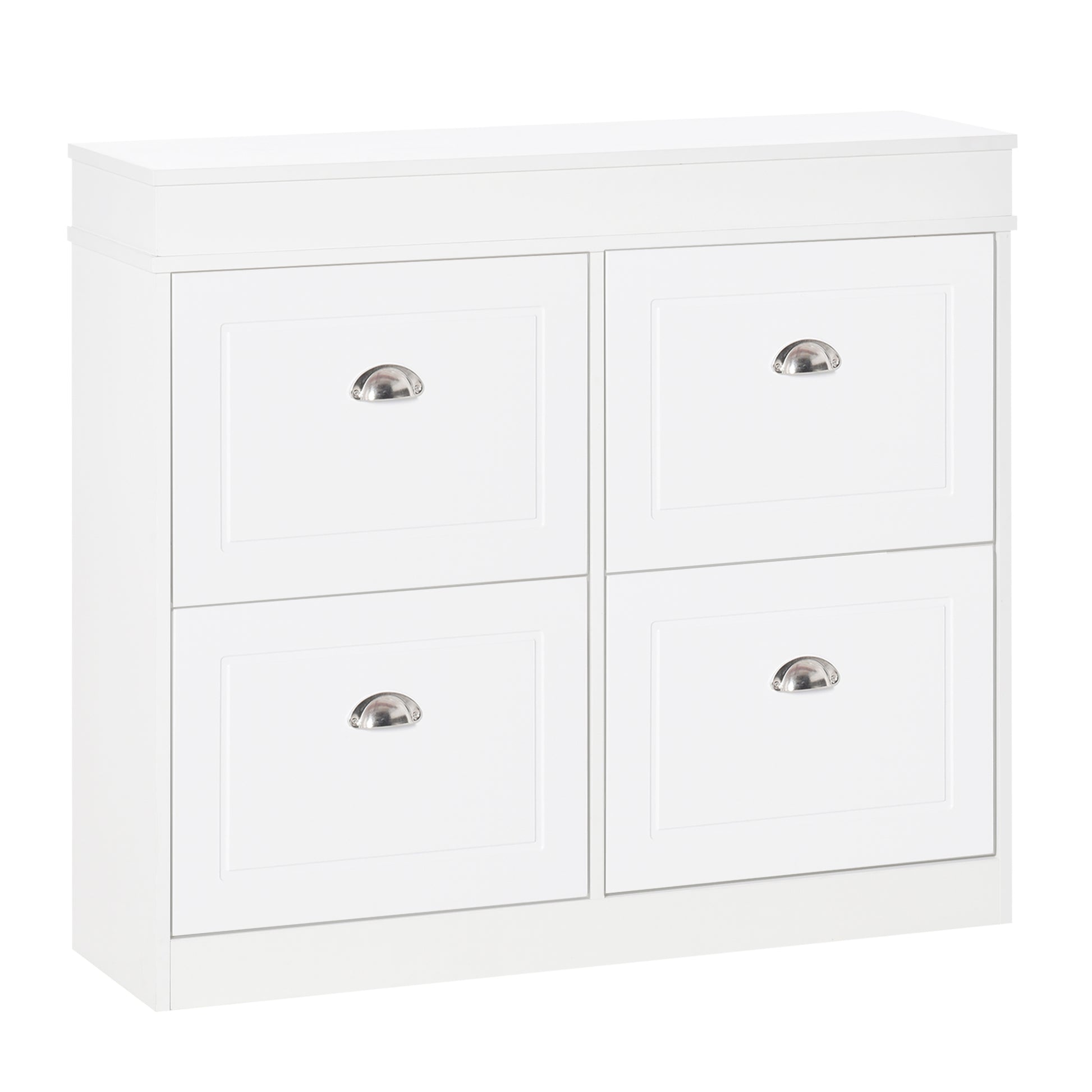 Photo of HOMCOM Shoe Cabinet with 4 Flip Drawers Wood Tipping Bucket Narrow Storage Cupboard with Adjustable Shelf Hall Organizer for Entrance Foyer White in White colour on a white background