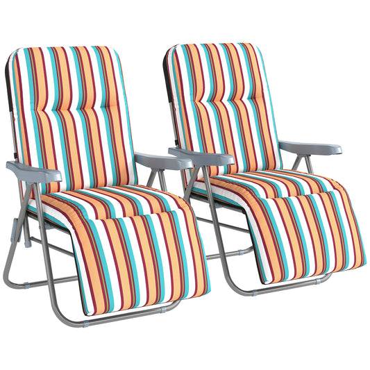 Photo of Outsunny Set of 2 Foldable Patio Sun Lounger with Adjustable Backrest and Cushion, Multicoloured in Multicoloured colour on a white background