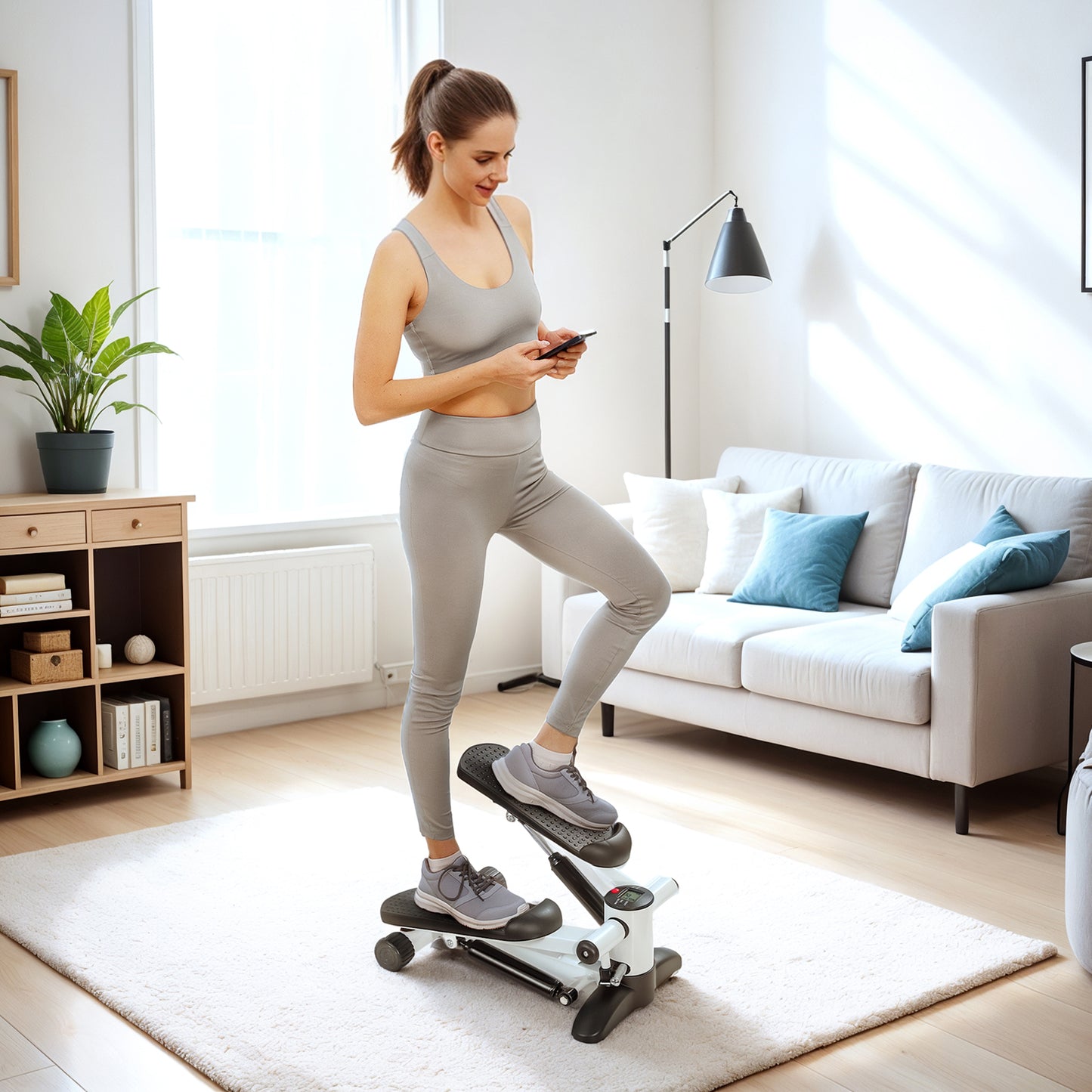 SPORTNOW Mini Stepper Machine, with LCD Monitor, Non-Slip Pedals, White