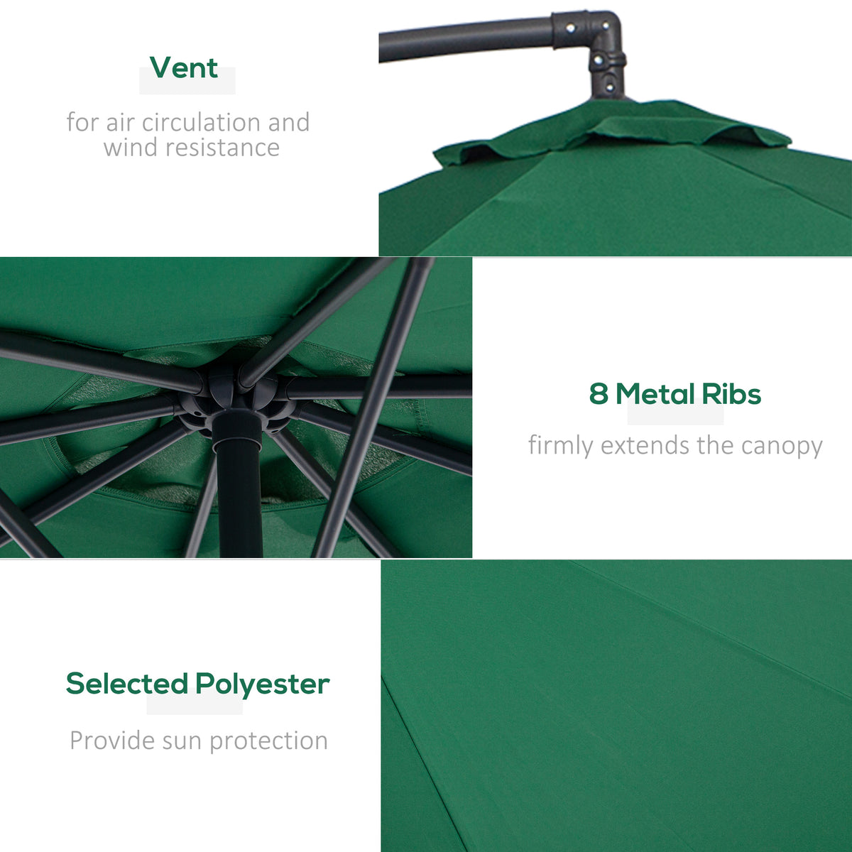Outsunny 3m Banana Hanging Parasol Umbrella Green
