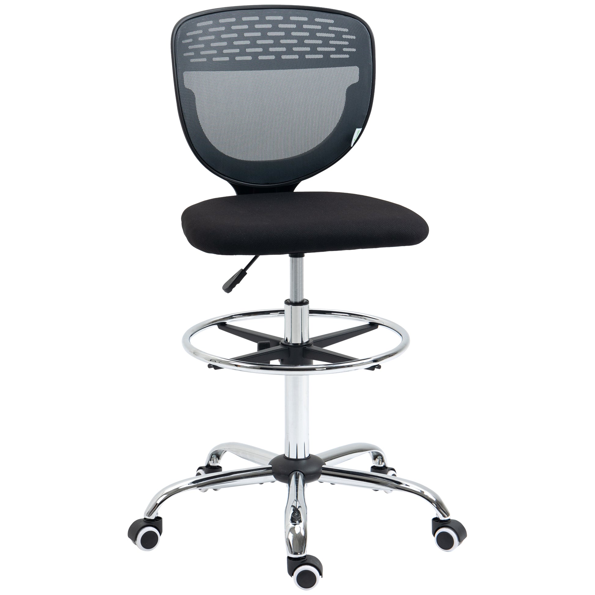 Photo of Vinsetto Drafting Chair, Swivel Office Draughtsman Chair, Mesh Standing Desk Chair with Adjustable Foot Ring, Armless, Grey in Grey colour on a white background