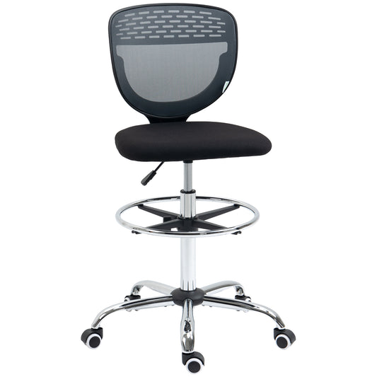 Photo of Vinsetto Drafting Chair, Swivel Office Draughtsman Chair, Mesh Standing Desk Chair with Adjustable Foot Ring, Armless, Grey in Grey colour on a white background