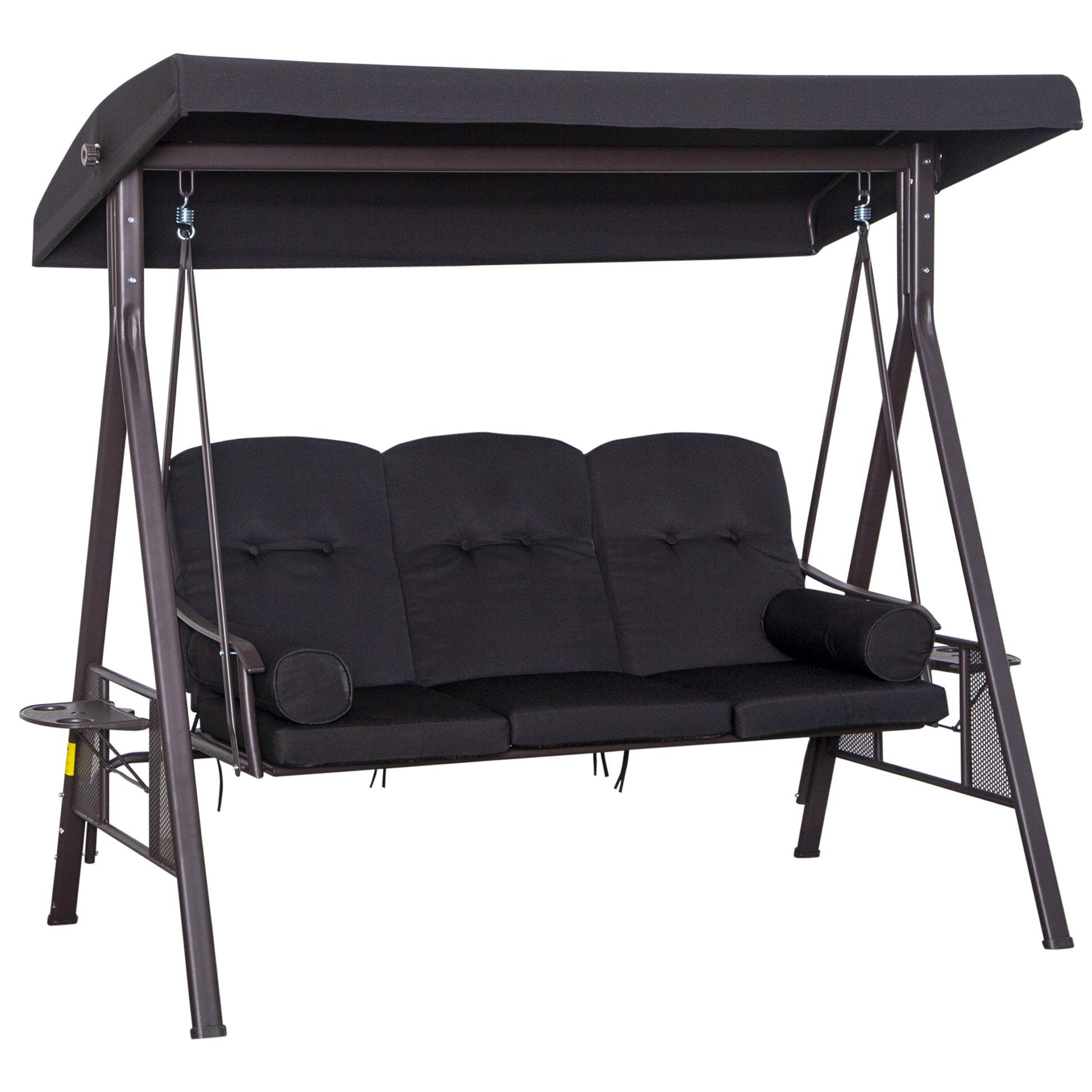 Photo of Outsunny 3 Seater Swing Chair Hammock Chair with Adjustable Canopy, Black in Black colour on a white background