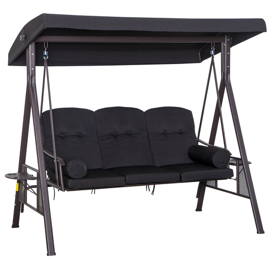 Photo of Outsunny 3 Seater Swing Chair Hammock Chair with Adjustable Canopy, Black in Black colour on a white background