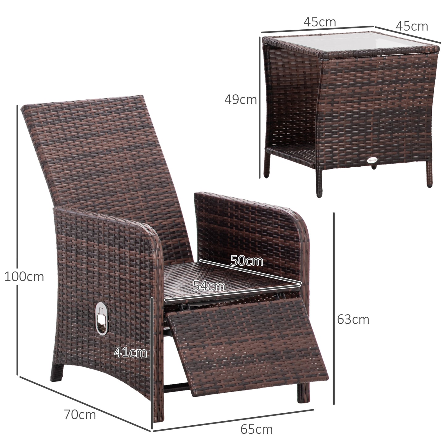 Outsunny 3 Pieces Rattan Bistro Set Balcony Furniture with Cushions, Storage Function - Cream White