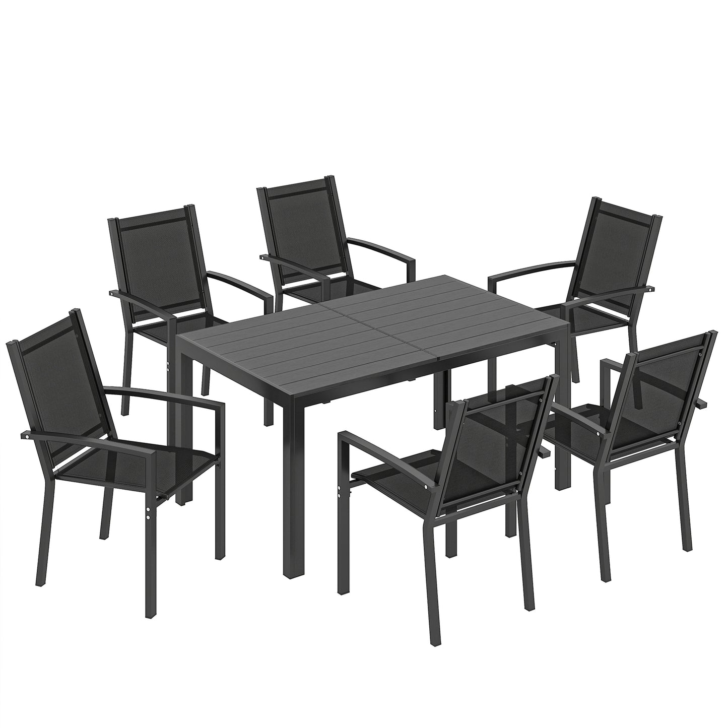 Photo of Outsunny Seven-Piece Garden Dining Set, with Plastic Wood-Top Table - Black in Black colour on a white background