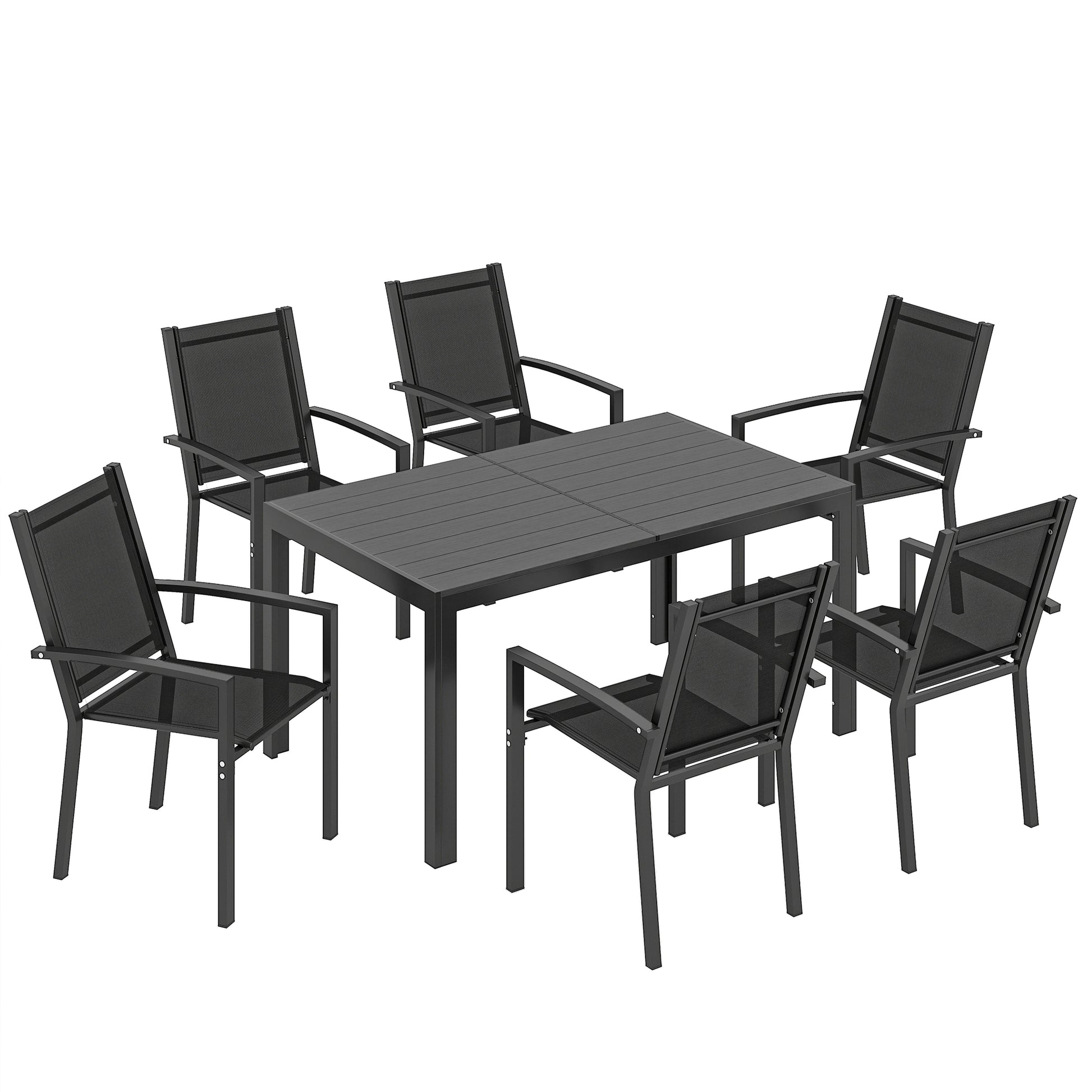 Photo of Outsunny Seven-Piece Garden Dining Set, with Plastic Wood-Top Table - Black in Black colour on a white background