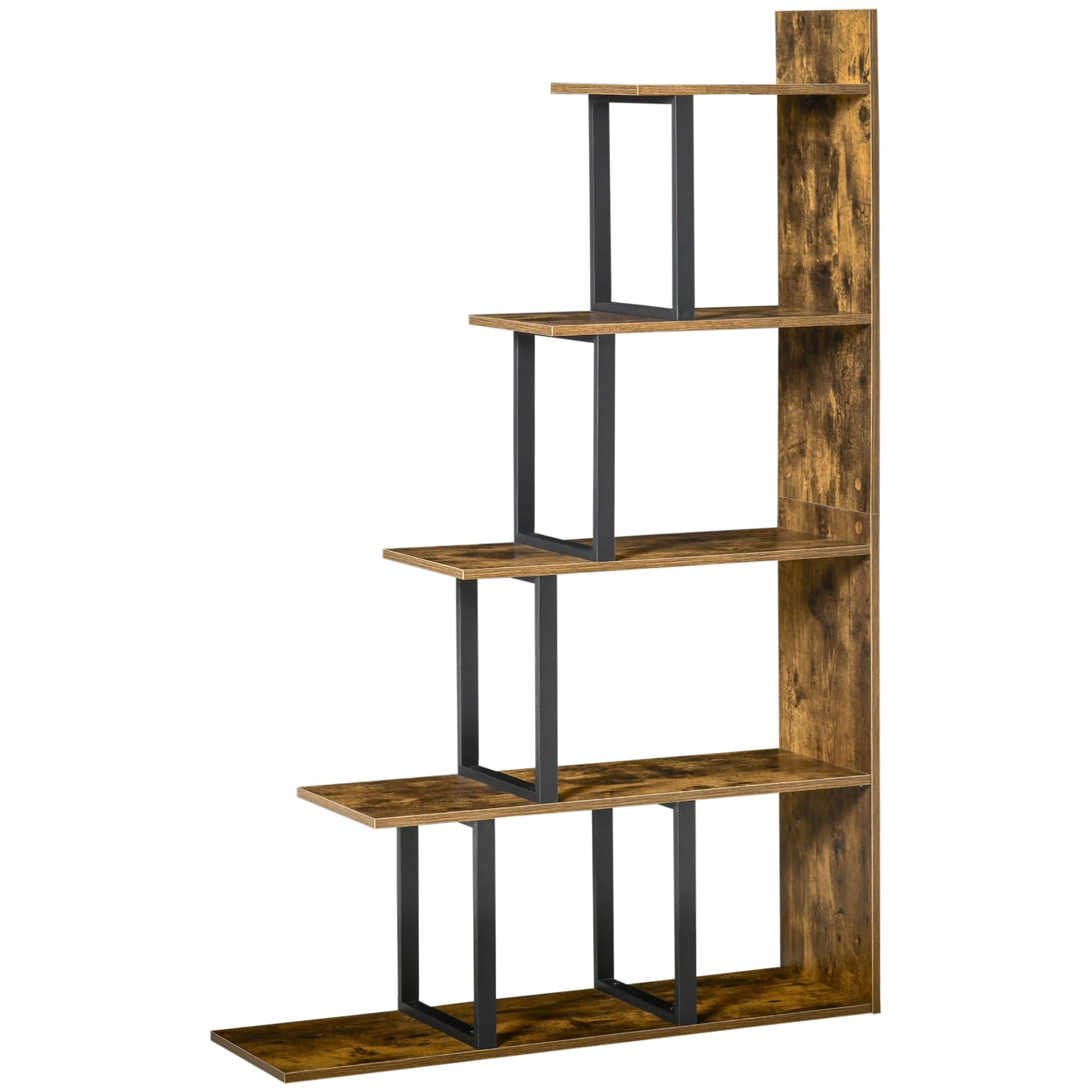 Photo of HOMCOM 5-Tier Bookcase, Wooden Ladder Bookshelf Display Stand, Rustic Brown in Brown colour on a white background