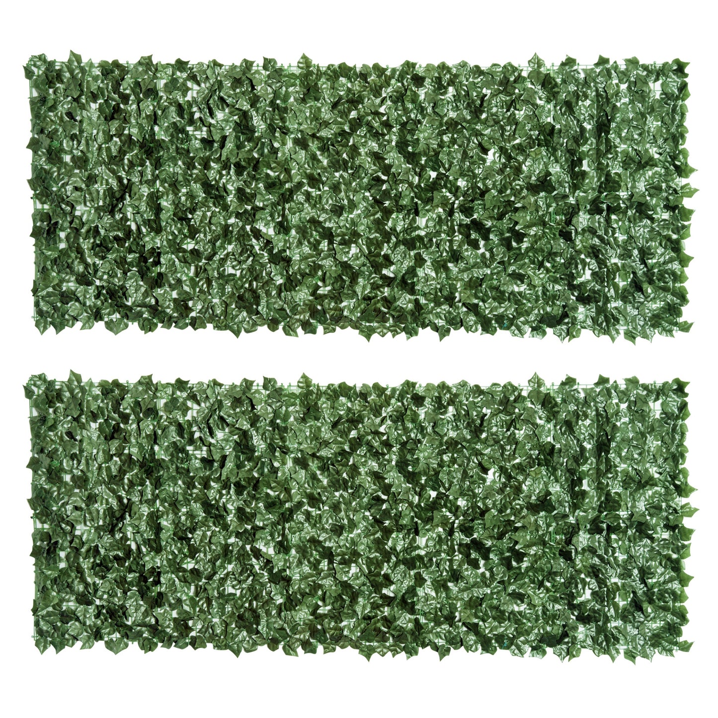 Photo of Outsunny 2-Piece Artificial Leaf Hedge Screen Privacy Fence Panel for Garden Outdoor Indoor Decor, Dark Green, 2.4M x 1M in 1M colour on a white background