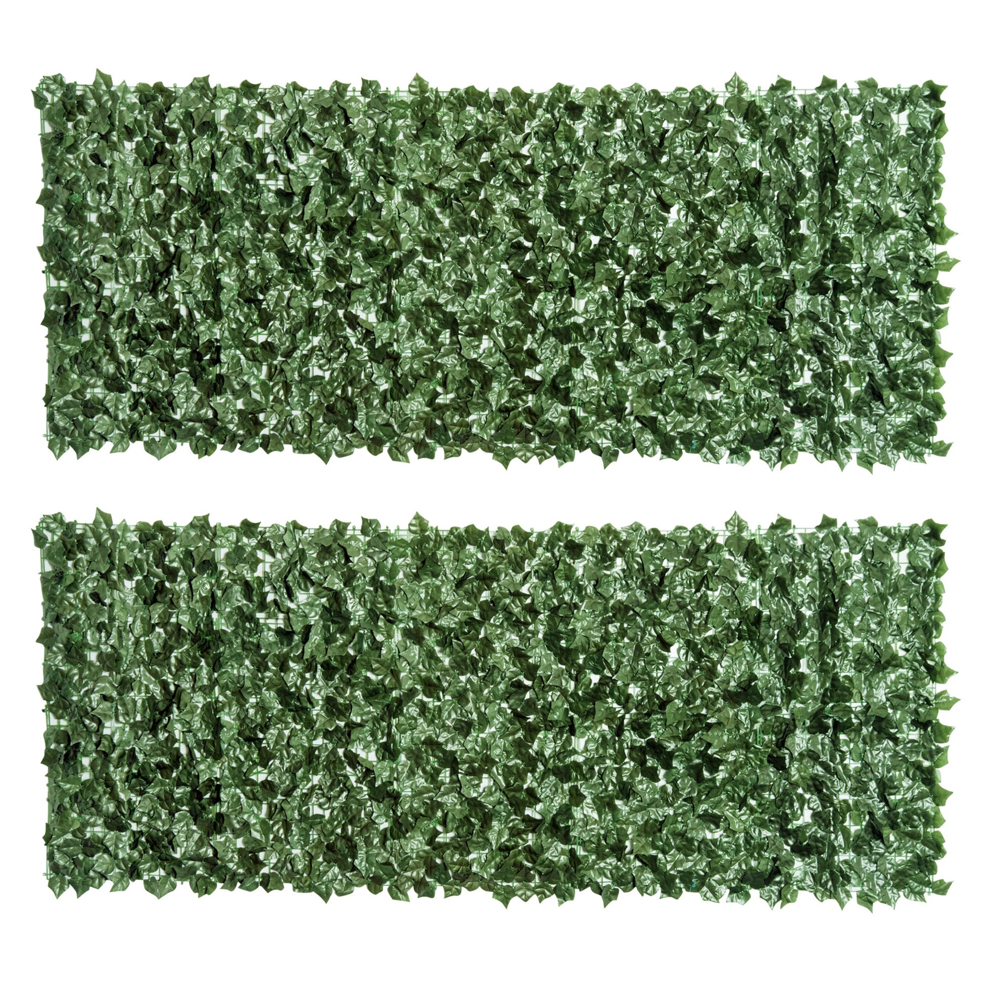 Photo of Outsunny 2-Piece Artificial Leaf Hedge Screen Privacy Fence Panel for Garden Outdoor Indoor Decor, Dark Green, 2.4M x 1M in 1M colour on a white background