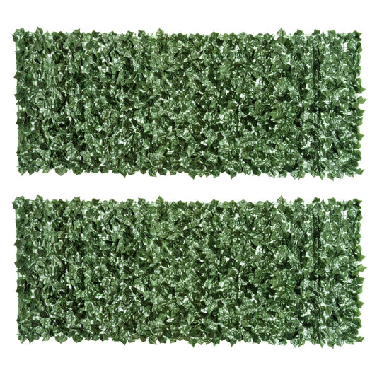 Photo of Outsunny 2-Piece Artificial Leaf Hedge Screen Privacy Fence Panel for Garden Outdoor Indoor Decor, Dark Green, 2.4M x 1M in 1M colour on a white background