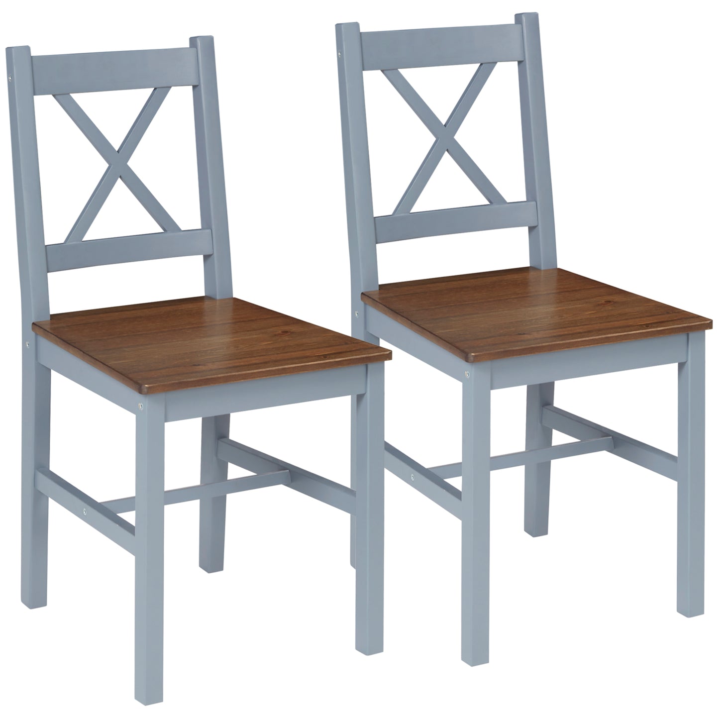 Photo of HOMCOM Dining Chairs Set of 2, Pine Wood Kitchen Chairs with Cross Back, Solid Structure for Living Room and Dining Room, Grey in Grey colour on a white background