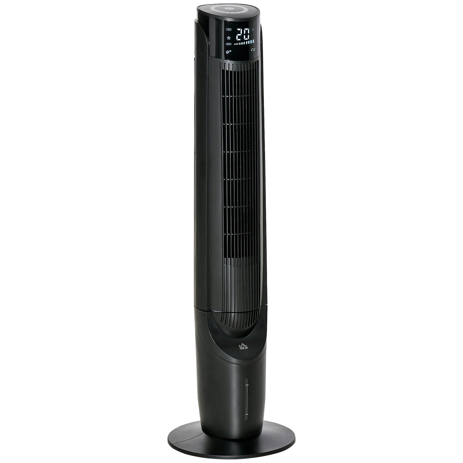 Photo of HOMCOM Ice Cooling Tower Fan, Water Conditioner Evaporative Air Cooler Unit with 4 Modes, 3 Speed, Remote Control, Timer, Oscillating for Home Bedroom, Black in Black colour on a white background