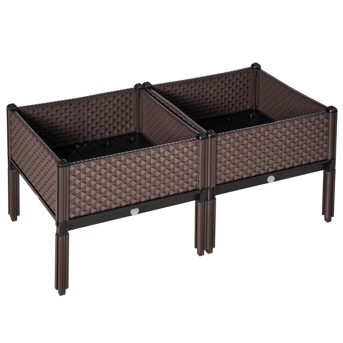 Photo of Outsunny Set of 2 Indoor/Outdoor Planter Boxes | Garden Raised Elevated Beds, Flowers Vegetables Fruits Herbs Container w/ Self-Watering Design Drainage Holes, Brown in Brown colour on a white background