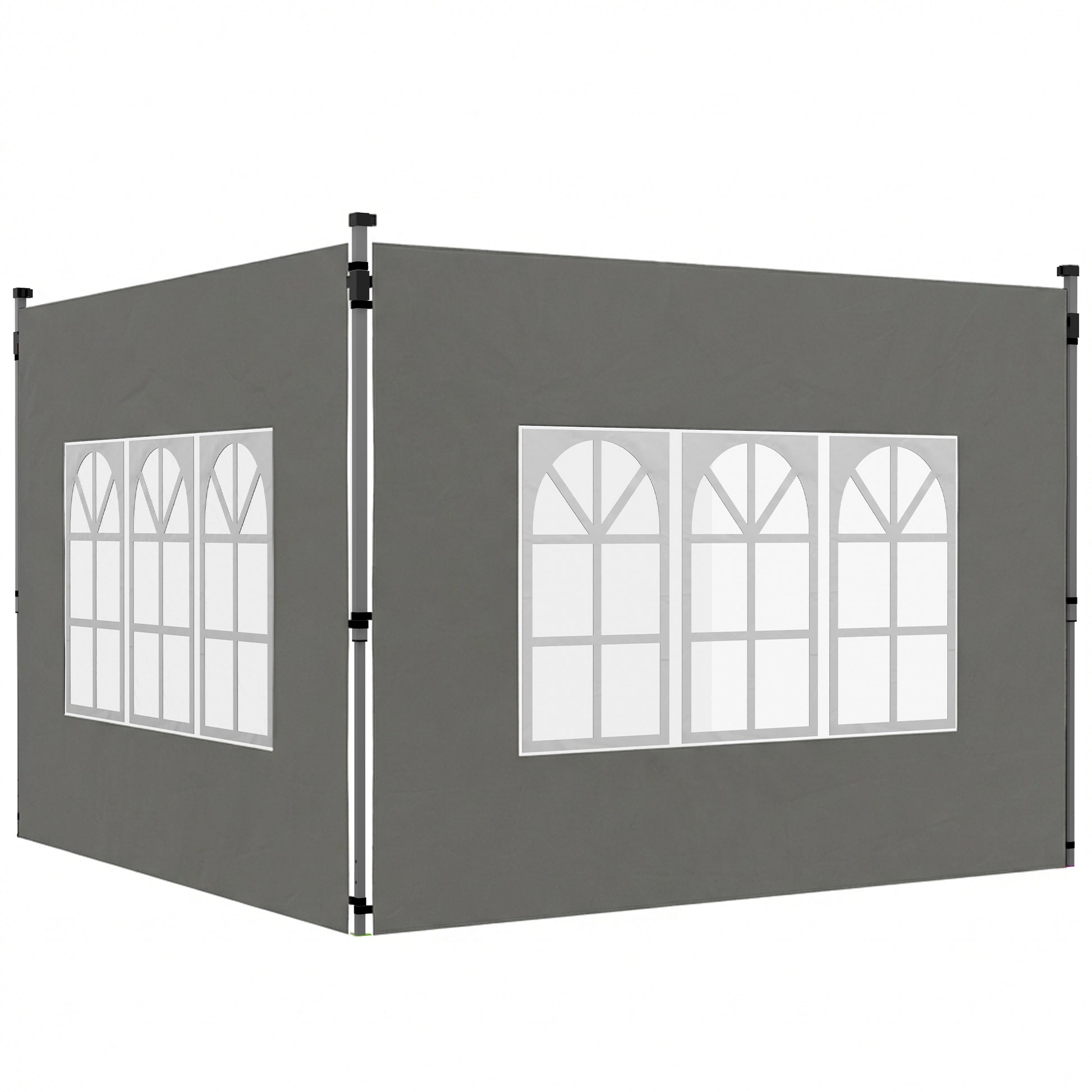 Photo of Outsunny Gazebo Side Panels, Sides Replacement with Window for 3x3(m) or 3x4m Pop Up Gazebo, 2 Pack, Dark Grey in Grey colour on a white background