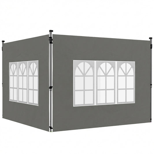 Photo of Outsunny Gazebo Side Panels, Sides Replacement with Window for 3x3(m) or 3x4m Pop Up Gazebo, 2 Pack, Dark Grey in Grey colour on a white background