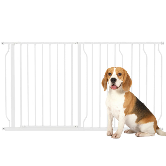 Photo of PawHut Extra Wide Dog Safety Gate, with Door Pressure, for Doorways, Hallways, Staircases - White in White colour on a white background