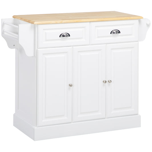 Photo of HOMCOM Kitchen Island with Storage Rolling Kitchen Serving Cart with Rubber Wood Top Towel Rack Storage Drawer Cabinet White in White colour on a white background