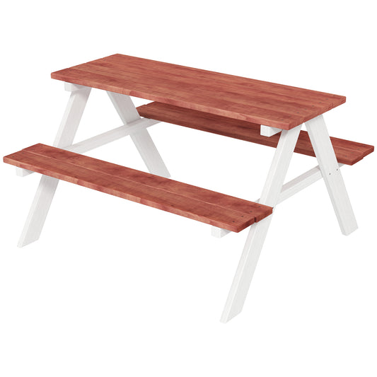 Photo of Outsunny Kids Picnic Table, Wooden Table and Bench Set, Kids Garden Furniture for Patio Aged 3-8 Years Old, Brown in Brown colour on a white background