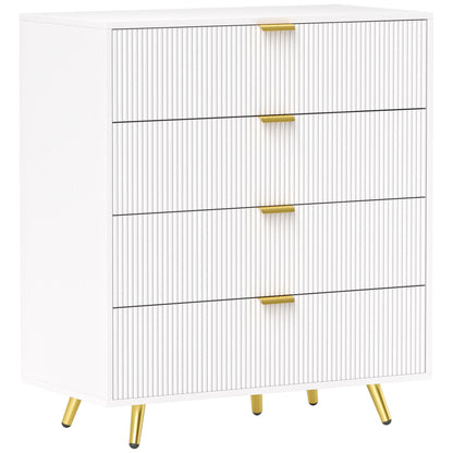 HOMCOM white four-drawer bedside table with fluted fronts and gold-tone handles and legs
