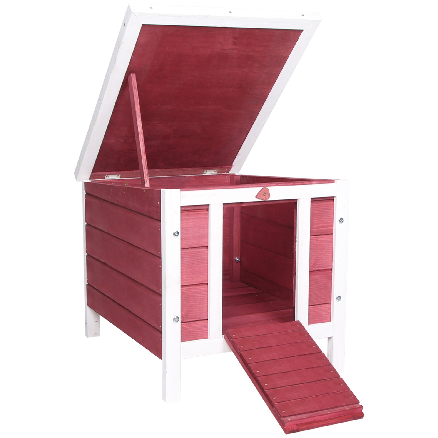 Photo of PawHut Wooden Rabbit Hutch 51 x 42 x 43 cm, Red in Red colour on a white background