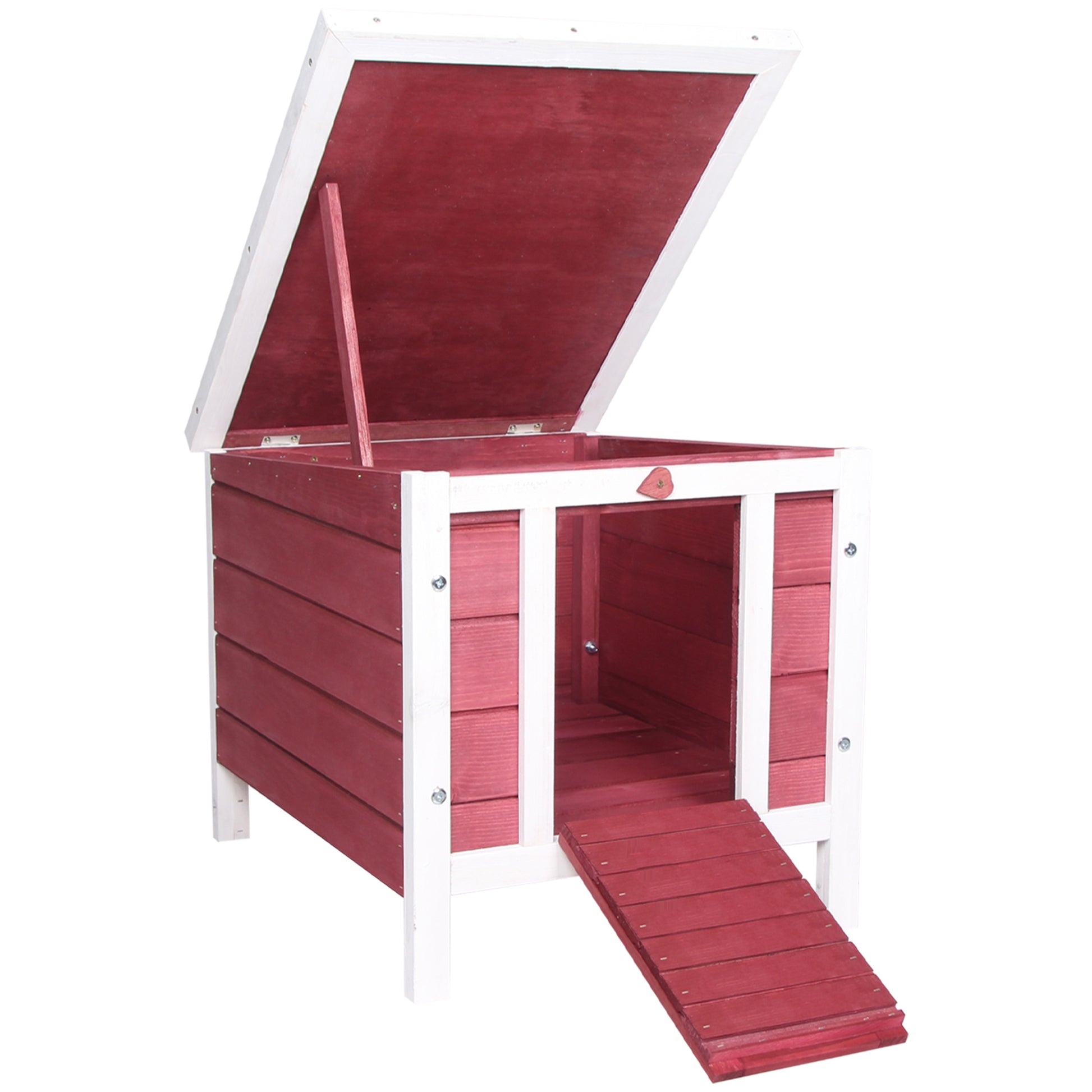 Photo of PawHut Wooden Rabbit Hutch 51 x 42 x 43 cm, Red in Red colour on a white background