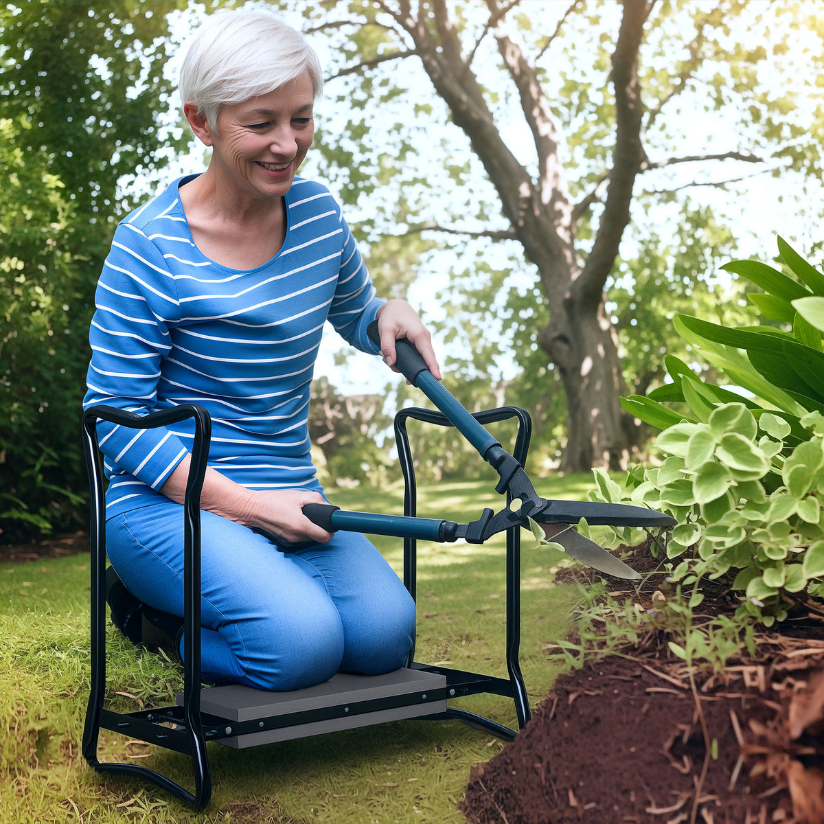Outsunny garden kneeler seat used as a low seat while tending plants