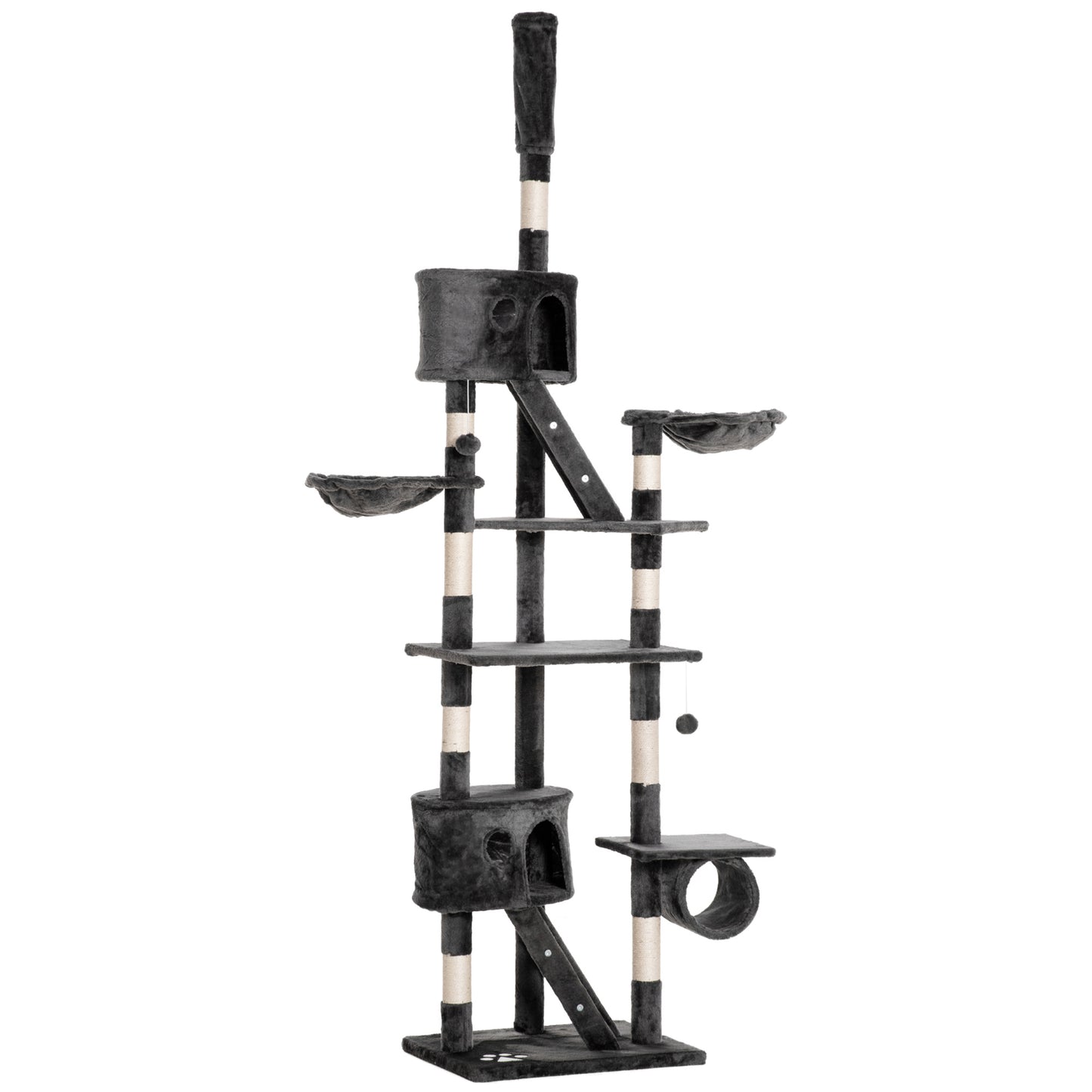 Photo of PawHut Floor-to-Ceiling Cat Tree for Indoor Cats, 240-260cm Adjustable Cat Tree - Dark Grey in Grey colour on a white background