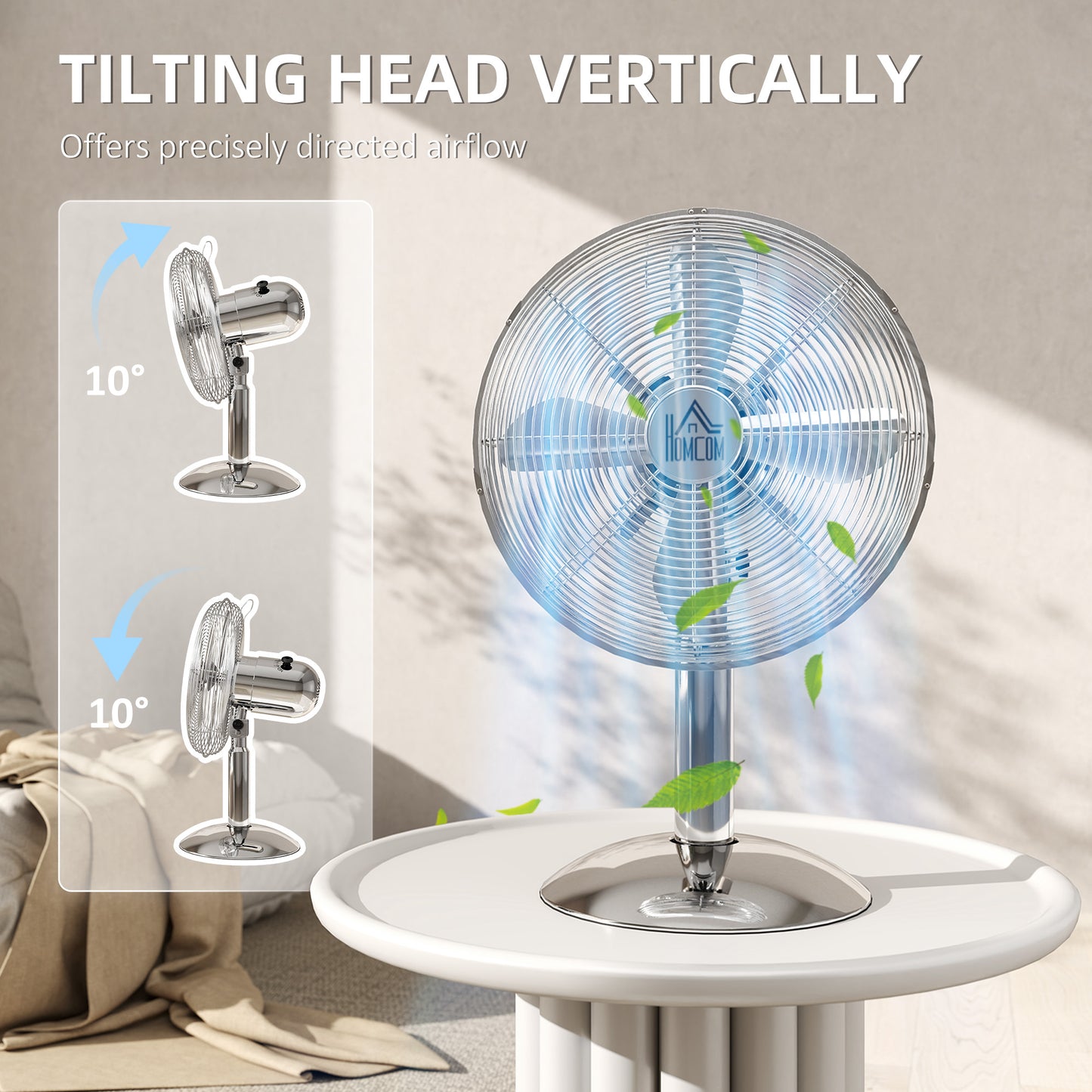 HOMCOM Three-Speed Oscillating Desk Fan - Silver-Tone