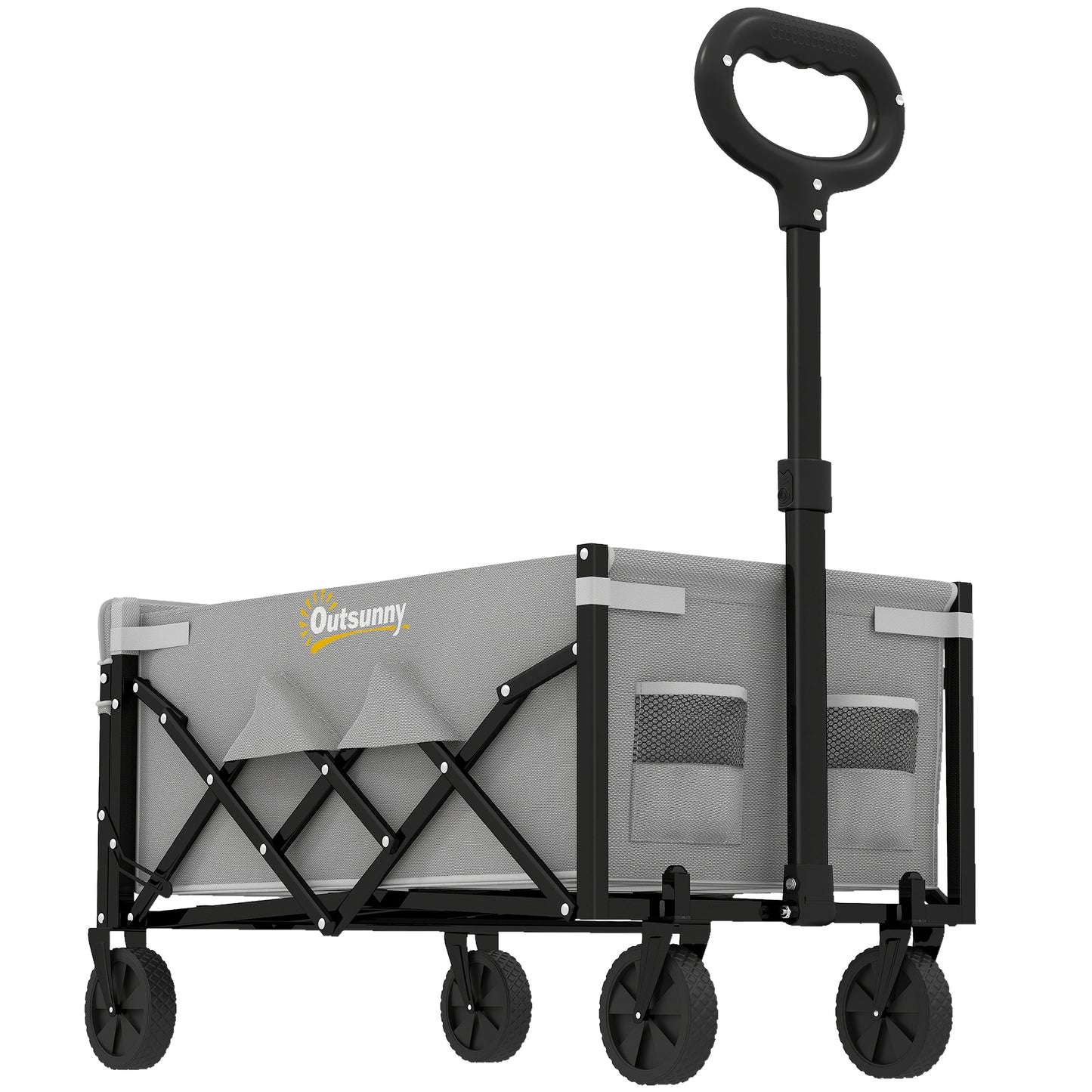 Photo of Outsunny 60L Foldable Festival Trolley on Wheels, Collapsible Wagon Cart with Drop-Down Tailgate, Adjustable Handle, Grey in Grey colour on a white background