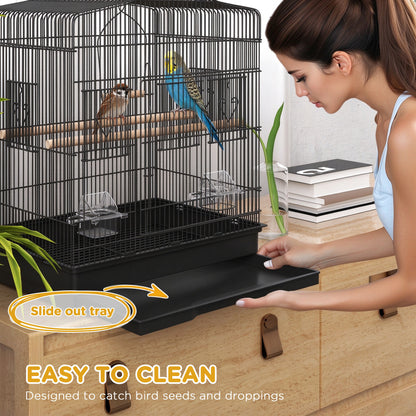Black metal bird cage with pull-out cleaning tray