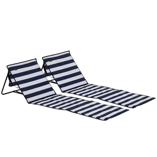 Photo of Outsunny Set of 2 Foldable Garden Beach Chair Mat, Outdoor Sun Lounger Seats with Adjustable Back, Magazine Pocket, Carry Strap in Strap colour on a white background