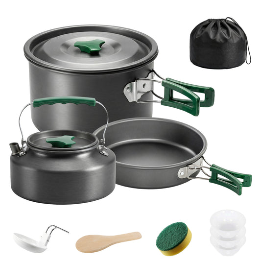 Photo of Outsunny Camping Cookware Set for 2-3 People, Ultralight Aluminium Camping Cooking Kit with Anti-Scald Handles, Grey in Grey colour on a white background