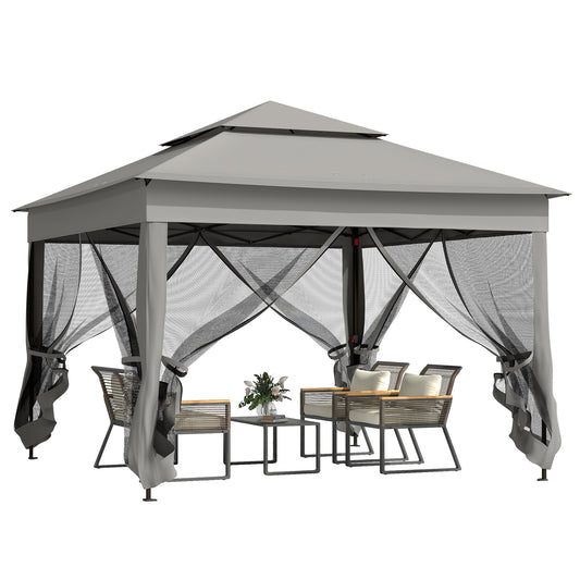 Photo of Outsunny 3 x 3(m) Pop Up Gazebo, Double-roof Garden Tent with Netting and Carry Bag, Party Event Shelter for Outdoor Patio, Dark Grey in Grey colour on a white background