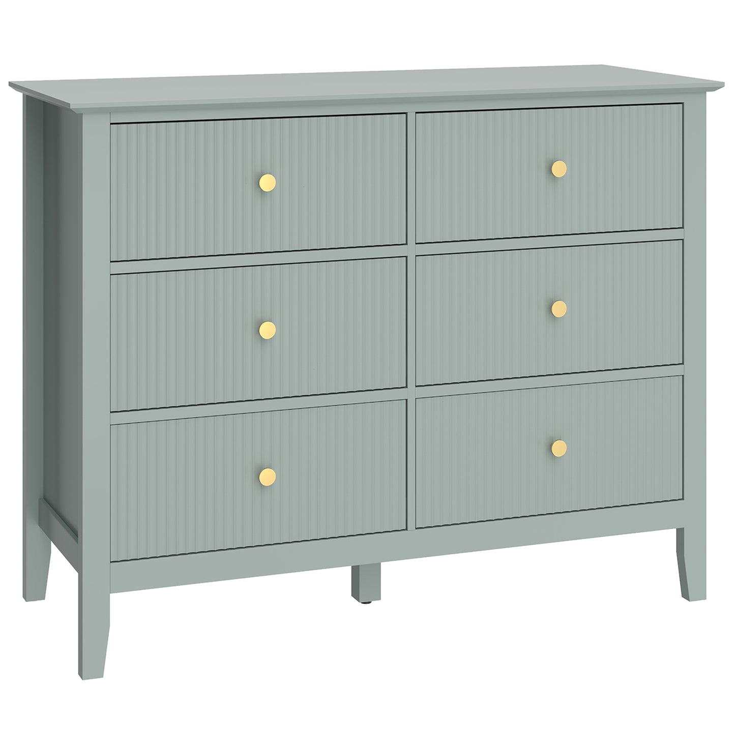 Photo of HOMCOM Fluted Dresser, 6 Drawer Chest of Drawers for Bedroom, Living Room, Hallway, Closet, Green in Green colour on a white background