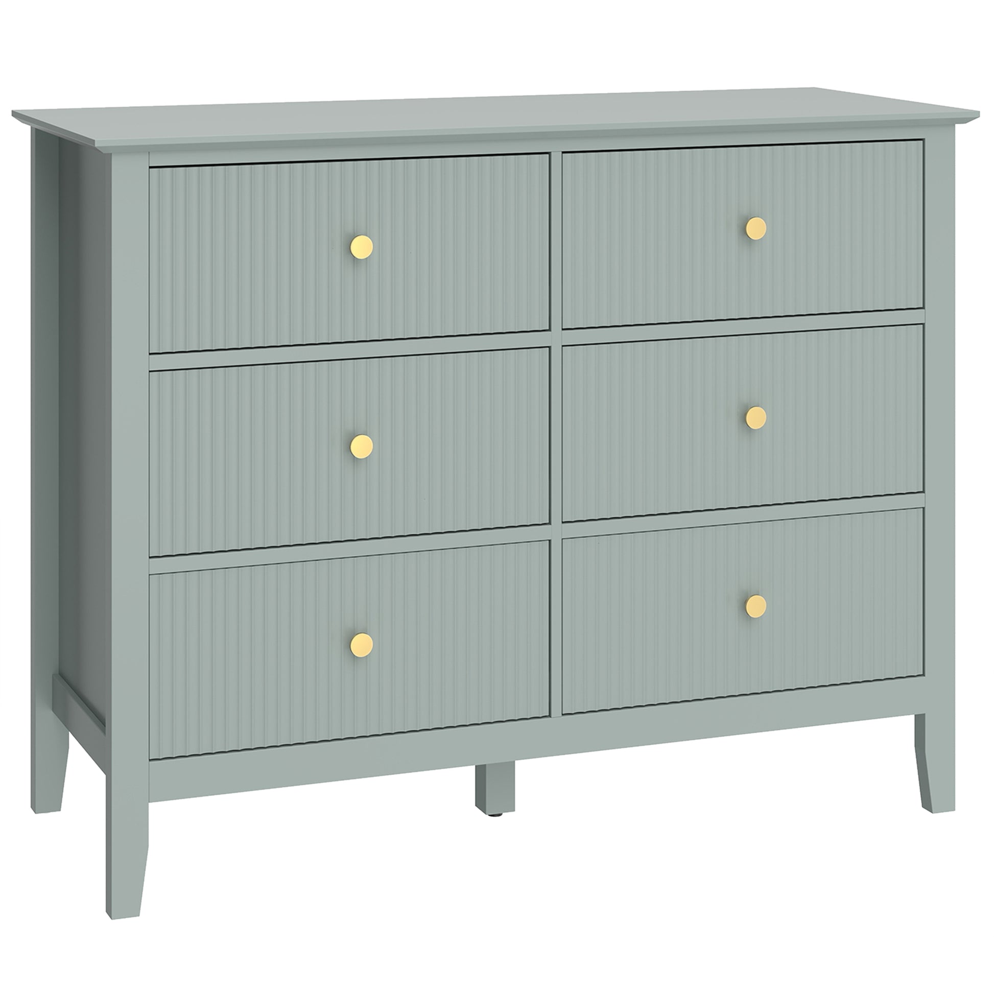 Photo of HOMCOM Fluted Dresser, 6 Drawer Chest of Drawers for Bedroom, Living Room, Hallway, Closet, Green in Green colour on a white background
